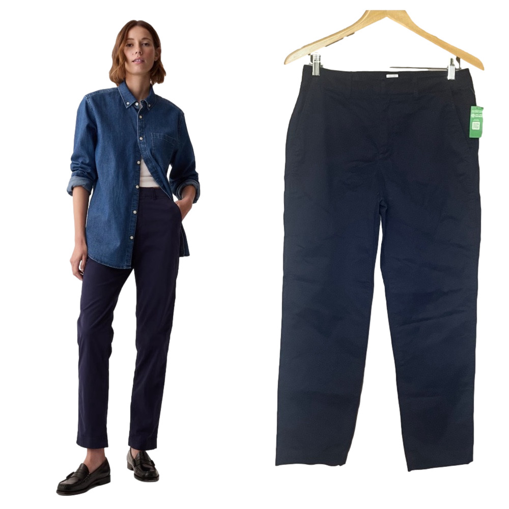 NWT Gap Women's Navy Blue Mid Rise Downtown Khakis Casual Minimalist Small 6